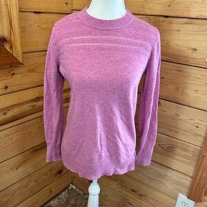 LOFT Rose Pink Knit Wool Pullover Eyelet Detail Bubblegum Barbie Womens Medium‎